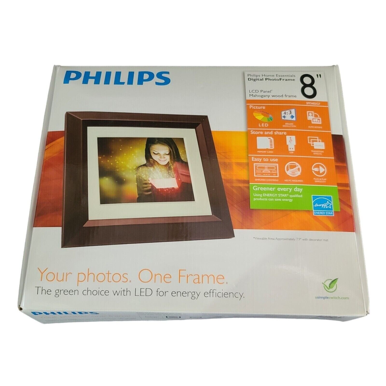 Philips LCD Digital Photo Frame 8″ Cream Mat Power Adapter Remote