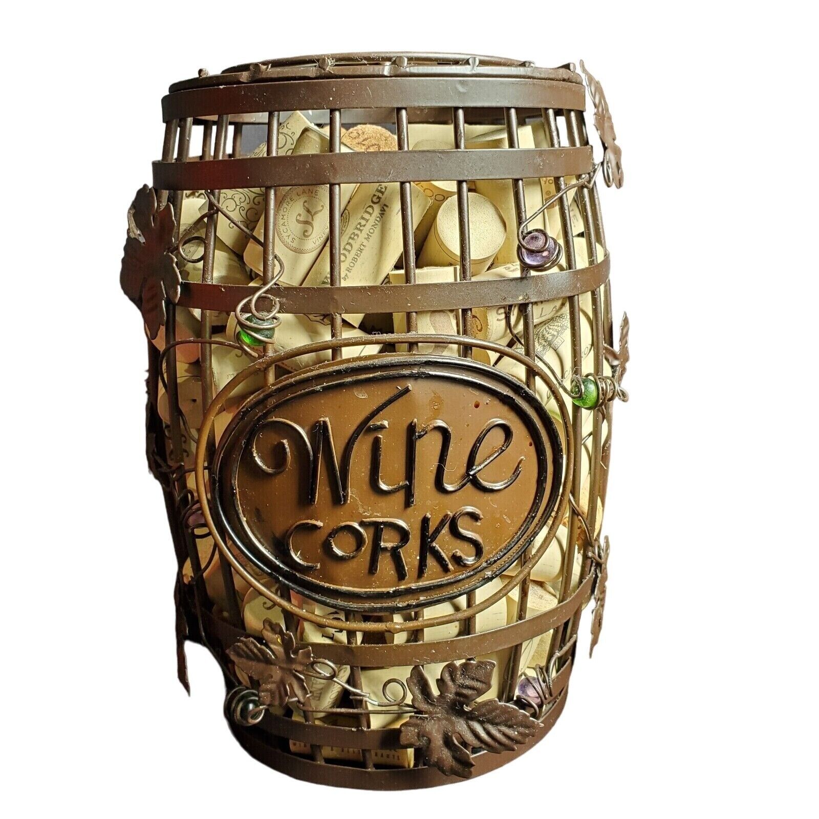 Metal Rustic Wine Barrel Cork Cage Holder Collectors Home Decor with Corks