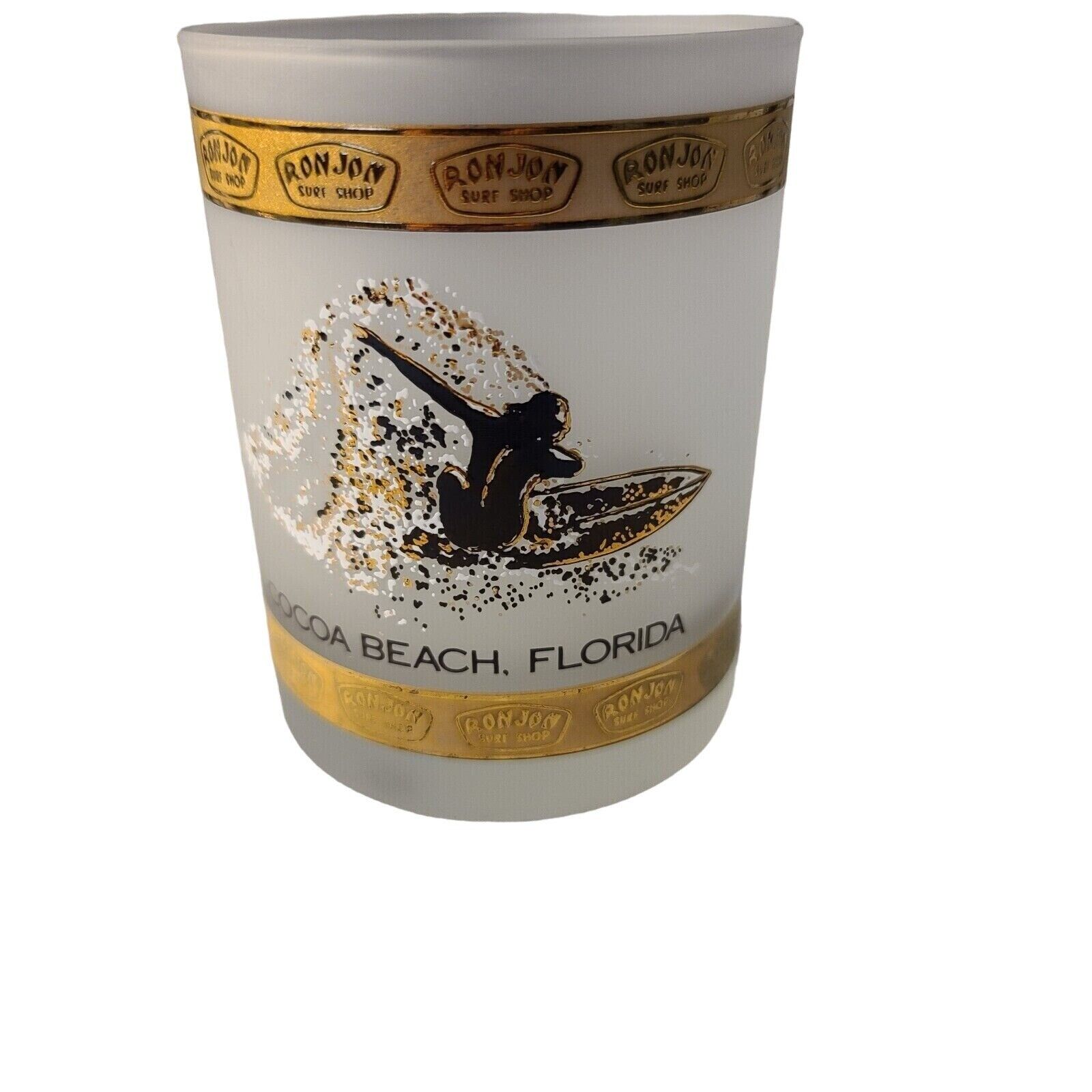 Ron John Surf Shop Cup Frosted Glass Surfer On One Side Shark On The Other