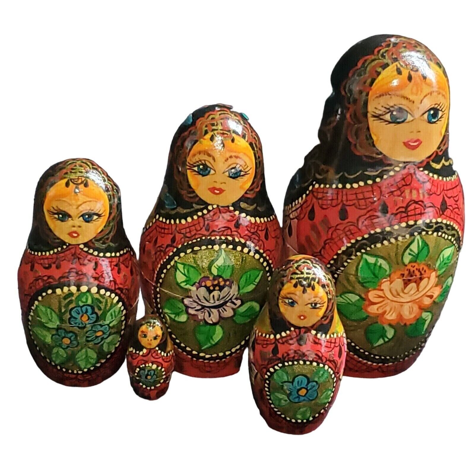 Russian Nesting Doll Flower Women Children 5 pcs 3 inches Red Gift