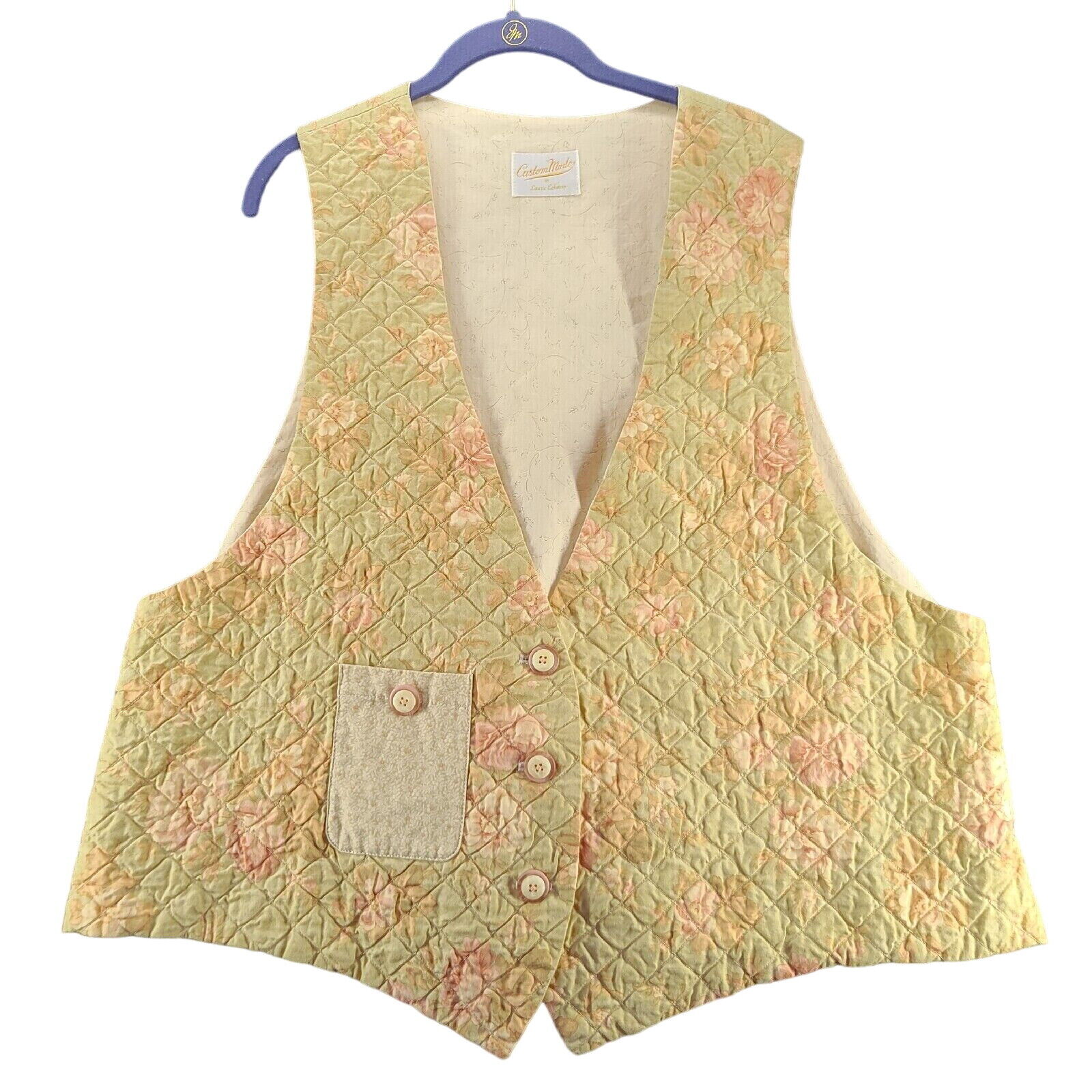 Custom Made By Laurie Eckstein Vest Quilted Button Close Womens