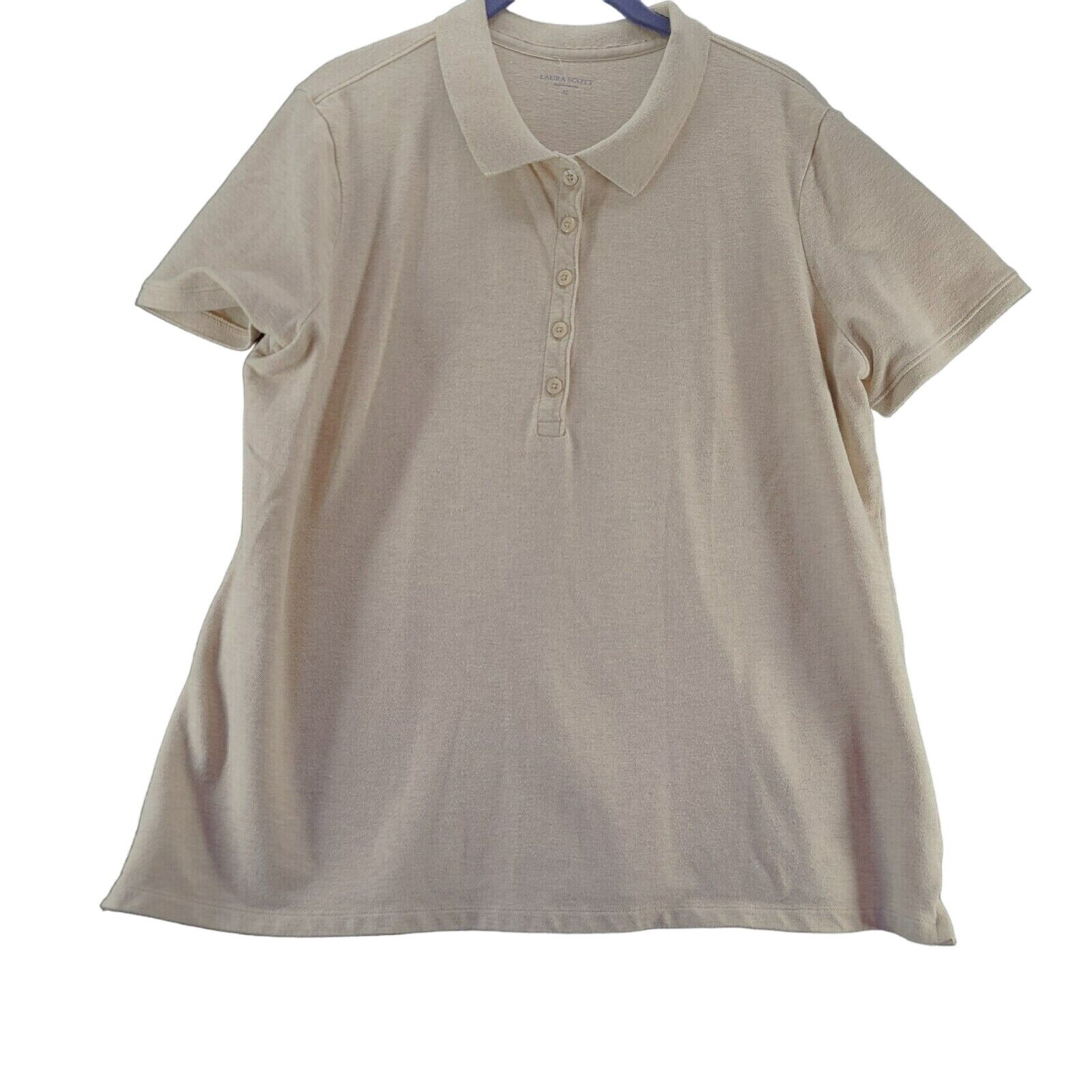 Laura Scott Womens Polo Beige Size XL Cotton Blend Short Sleeve Pullover Stretch