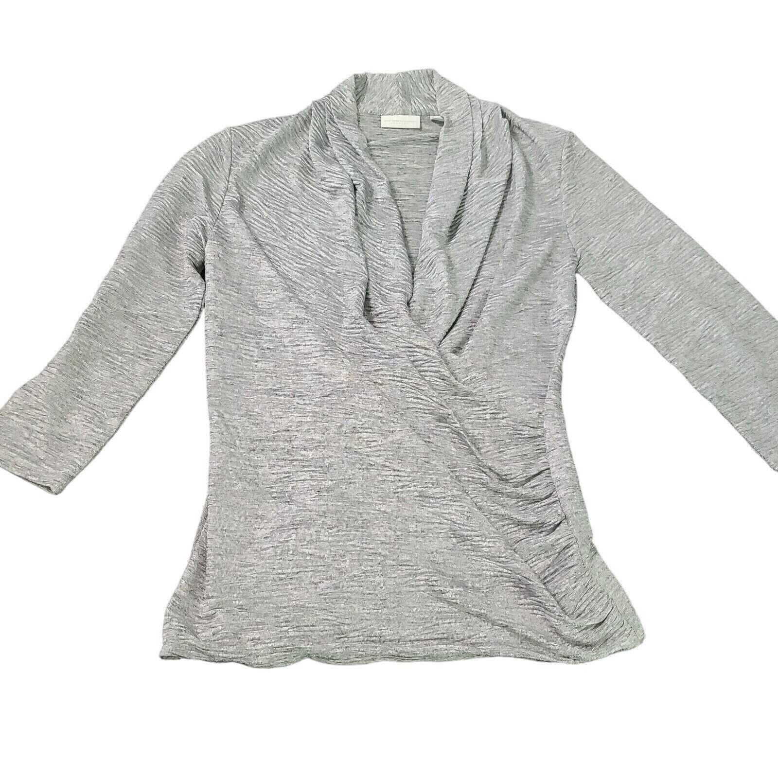 New York & Company Stretch Womens Silver Pull Over Top Button Accent Shoulder S