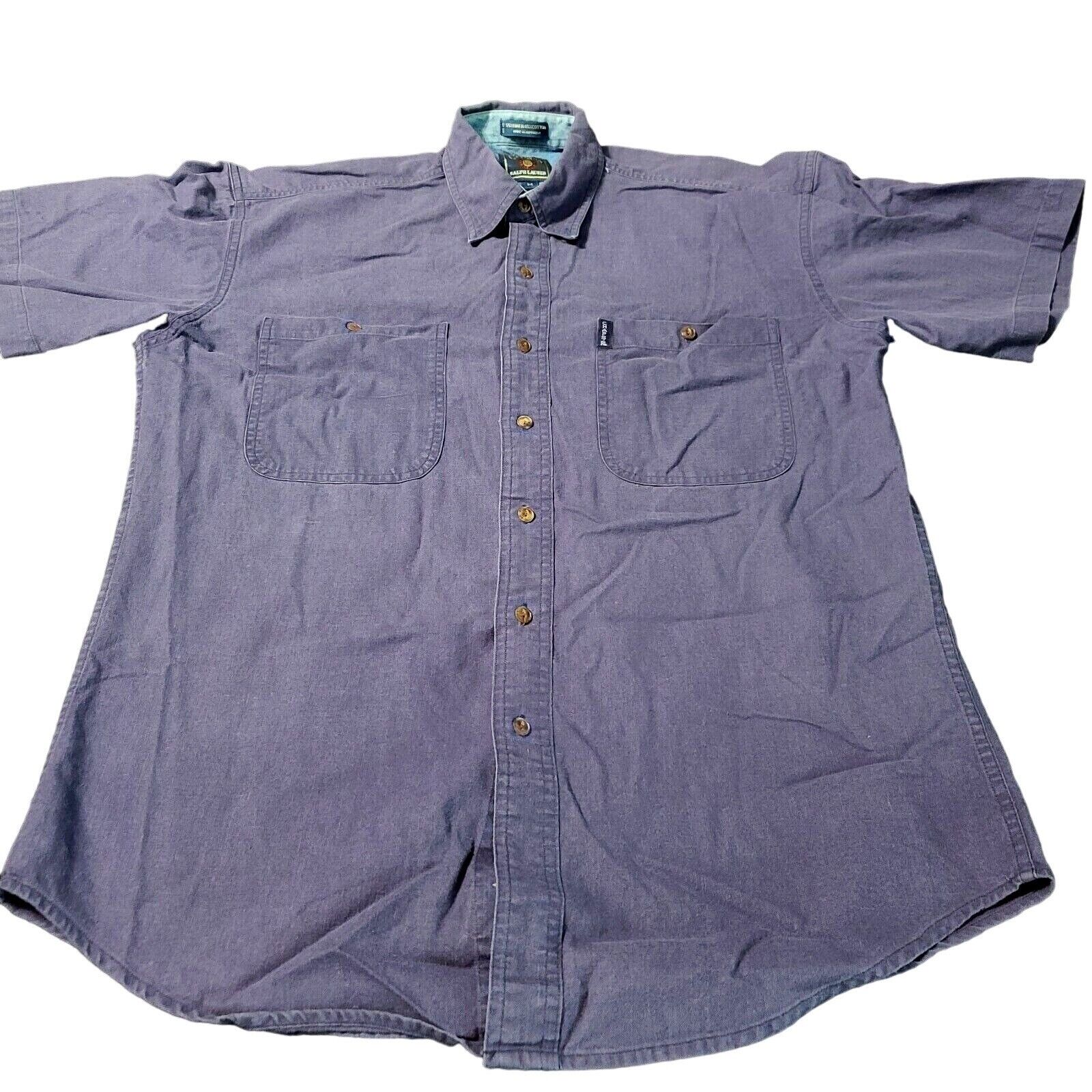 Chaps Ralph Lauren Button Up Mens Shirt Blue Size Medium Cotton Blend Pockets