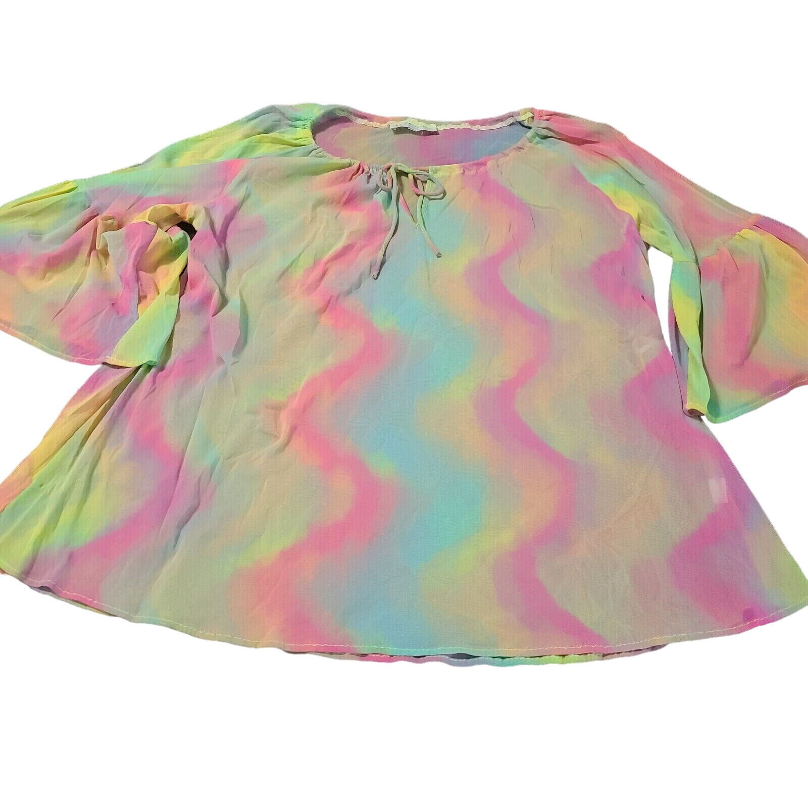 Bryn Walker Womens Top Multicolor Size Medium Pullover 3/4 Bell Sleeve