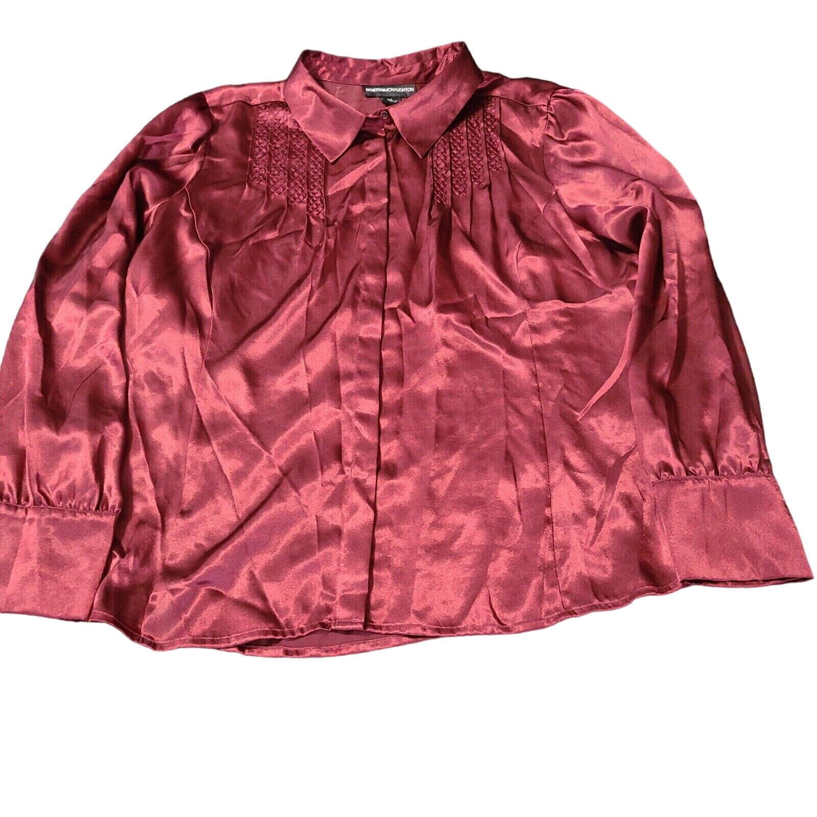 Norton McNaughton Womens Button Up Blouse Burgundy Size 14 Polyester Long Sleeve