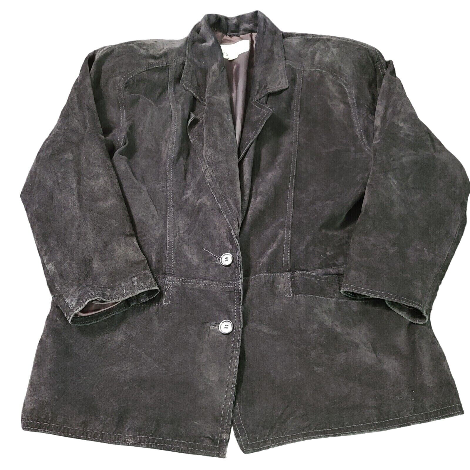 Diversity Genuine Leather Black Long Sleeve Two Button Jacket Size M Womens