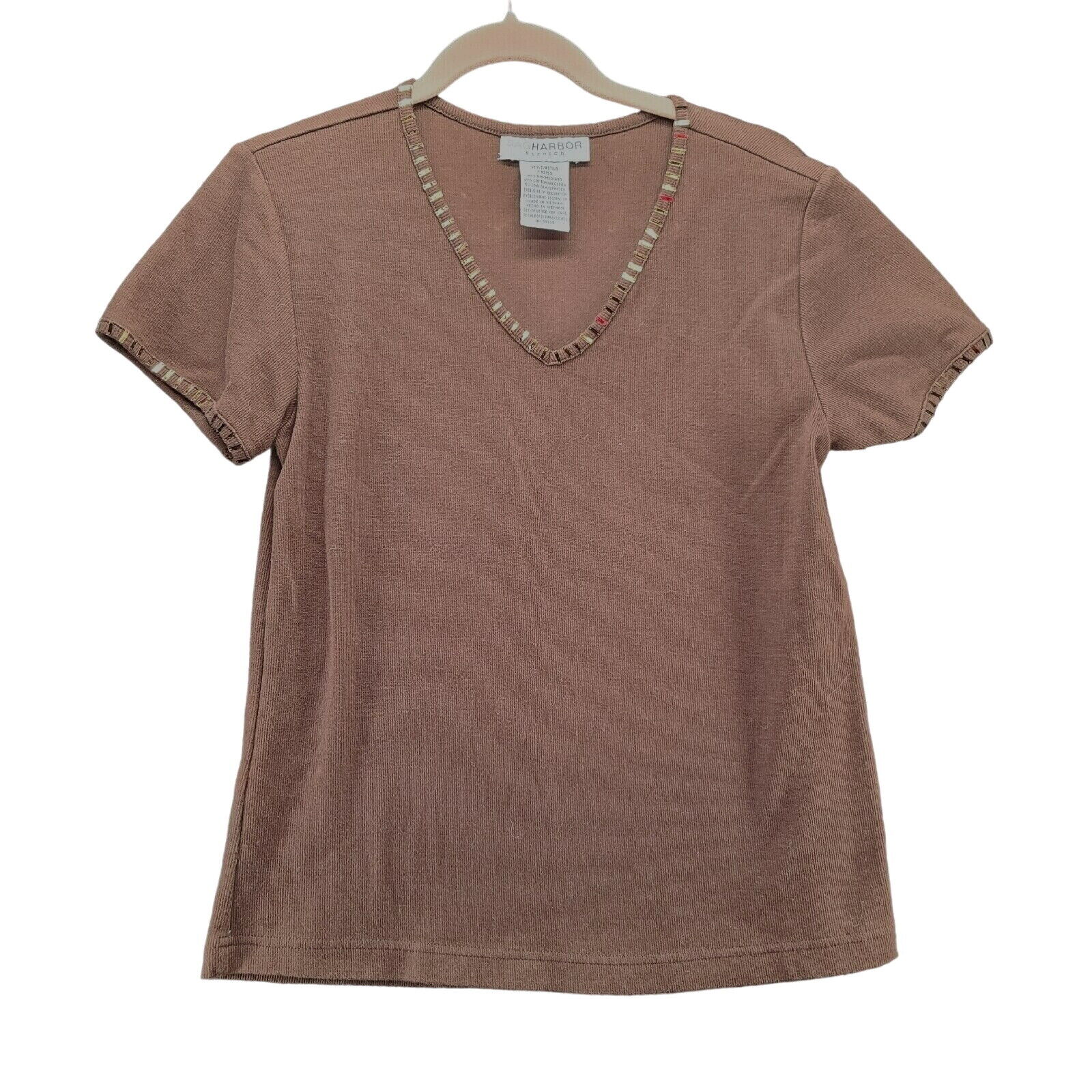 Sag Harbor Womens Top Brown Size Medium Cotton/Blend Short Sleeve Stretch