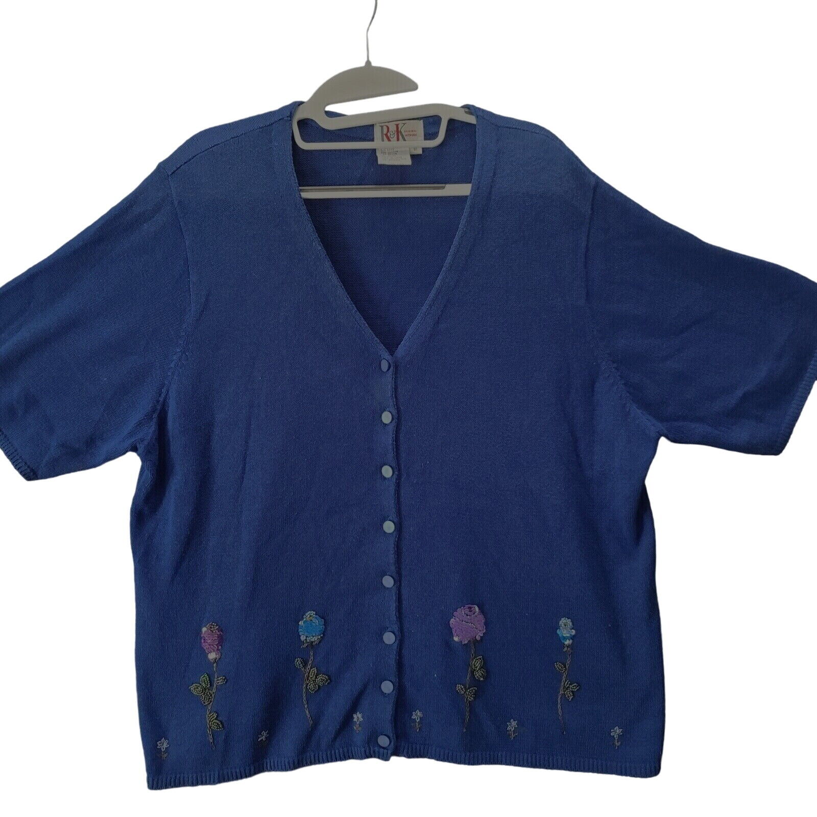 R&K Original Woman Button Up Sweaater Blue Size NA Ranie Blend Short Sleeve