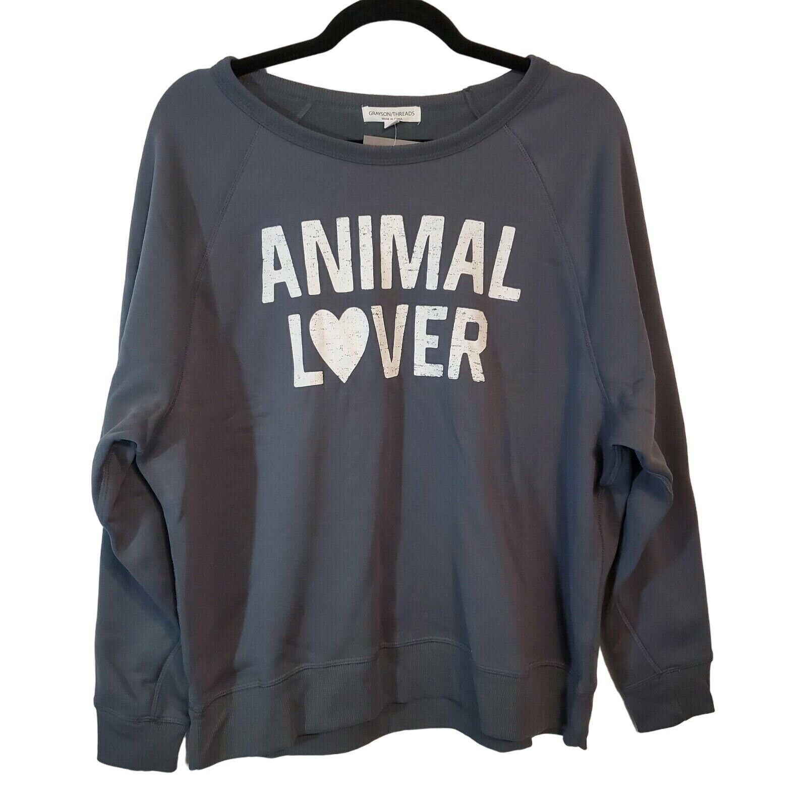 Women’s Animal Lover Sweatshirt Dark Gray Grayson Long Sleeves Pull-over XXL