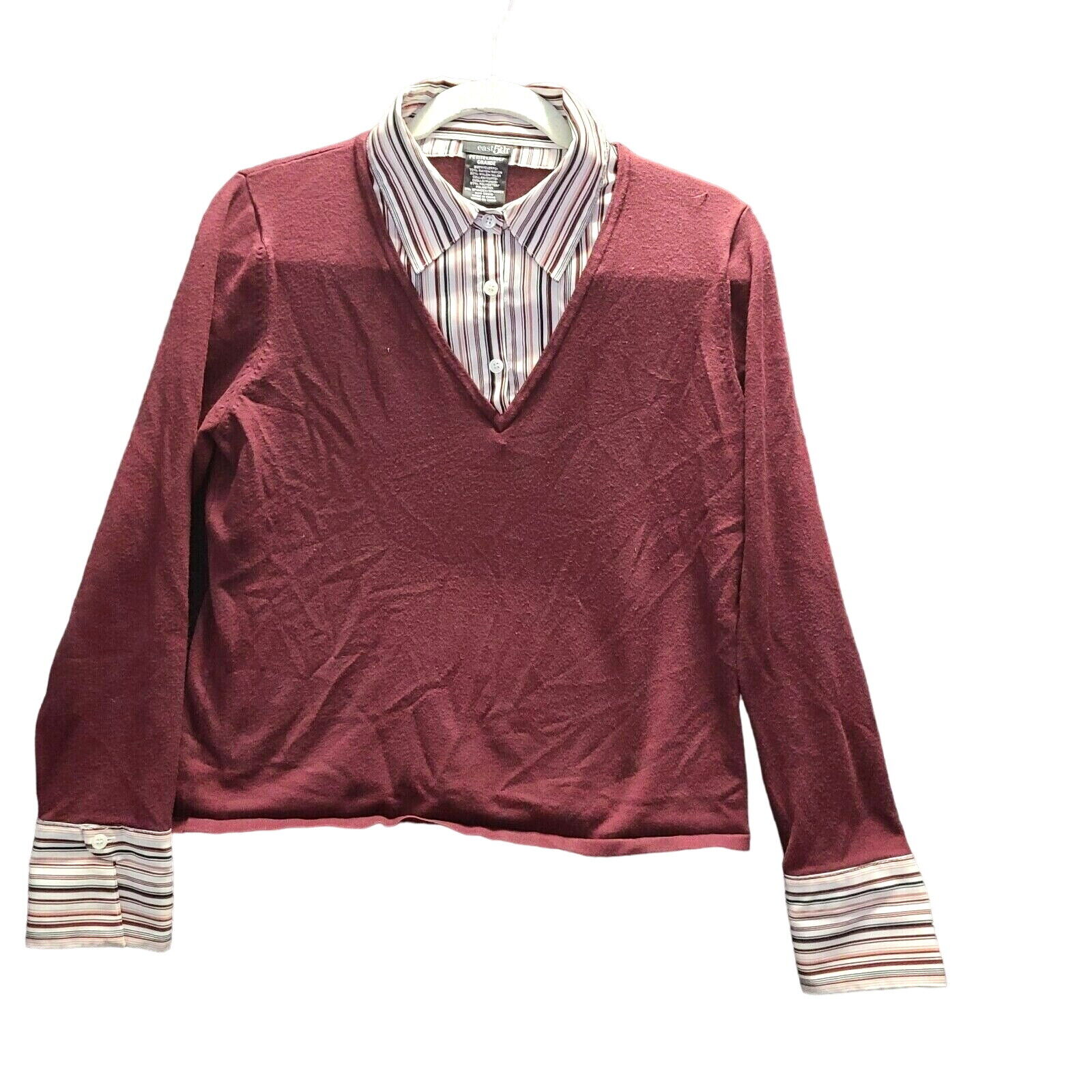 East 5th Womens Blouse  Maroon Size PL Rayon Blend Long Sleeve Pullover Stretch