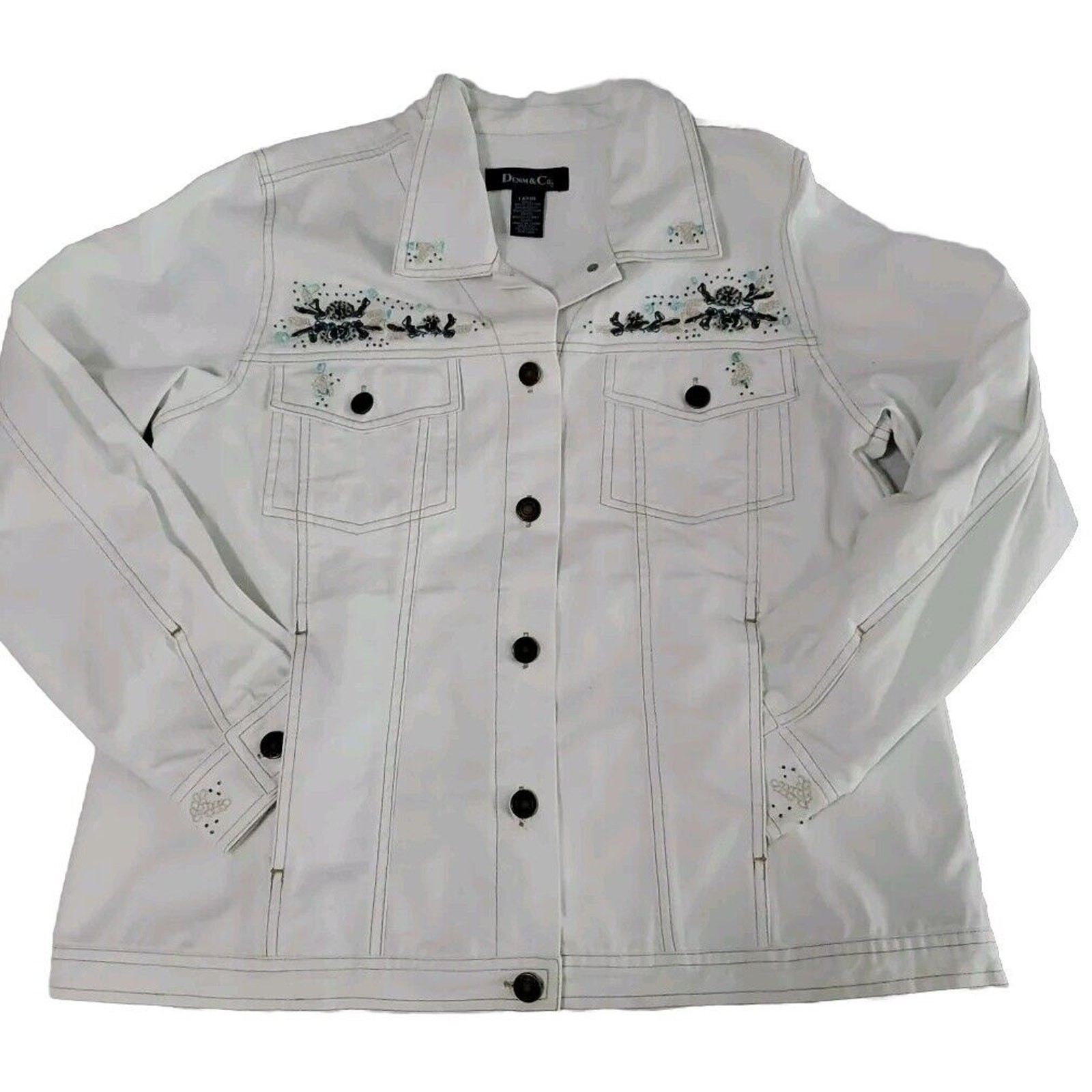 Denim & Co Women’s Jacket White Size Large 100% Polyester Pockets Button Close