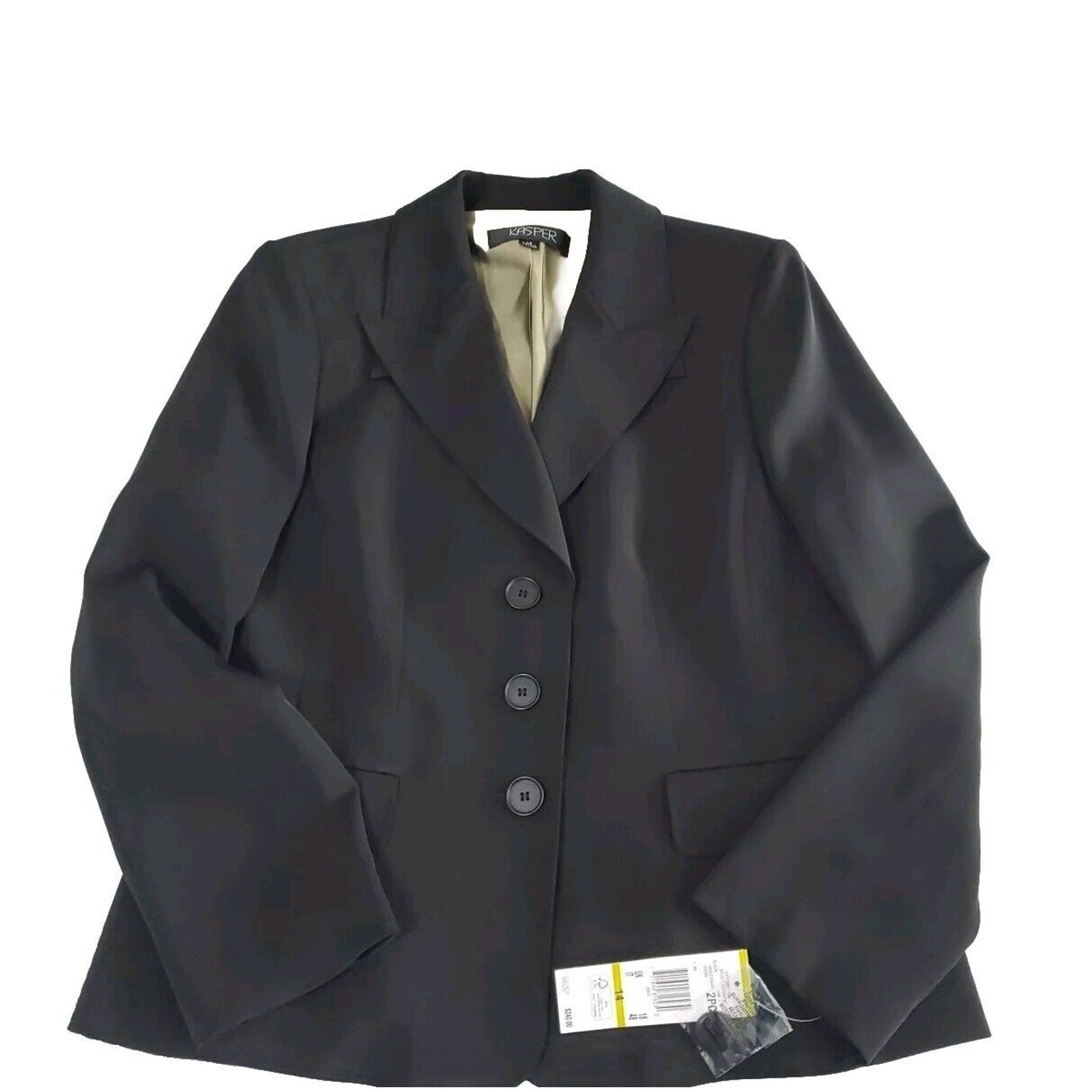NWT Kasper Women’s Blazer Black Size 14 100% Polyester Long Sleeve Pockets