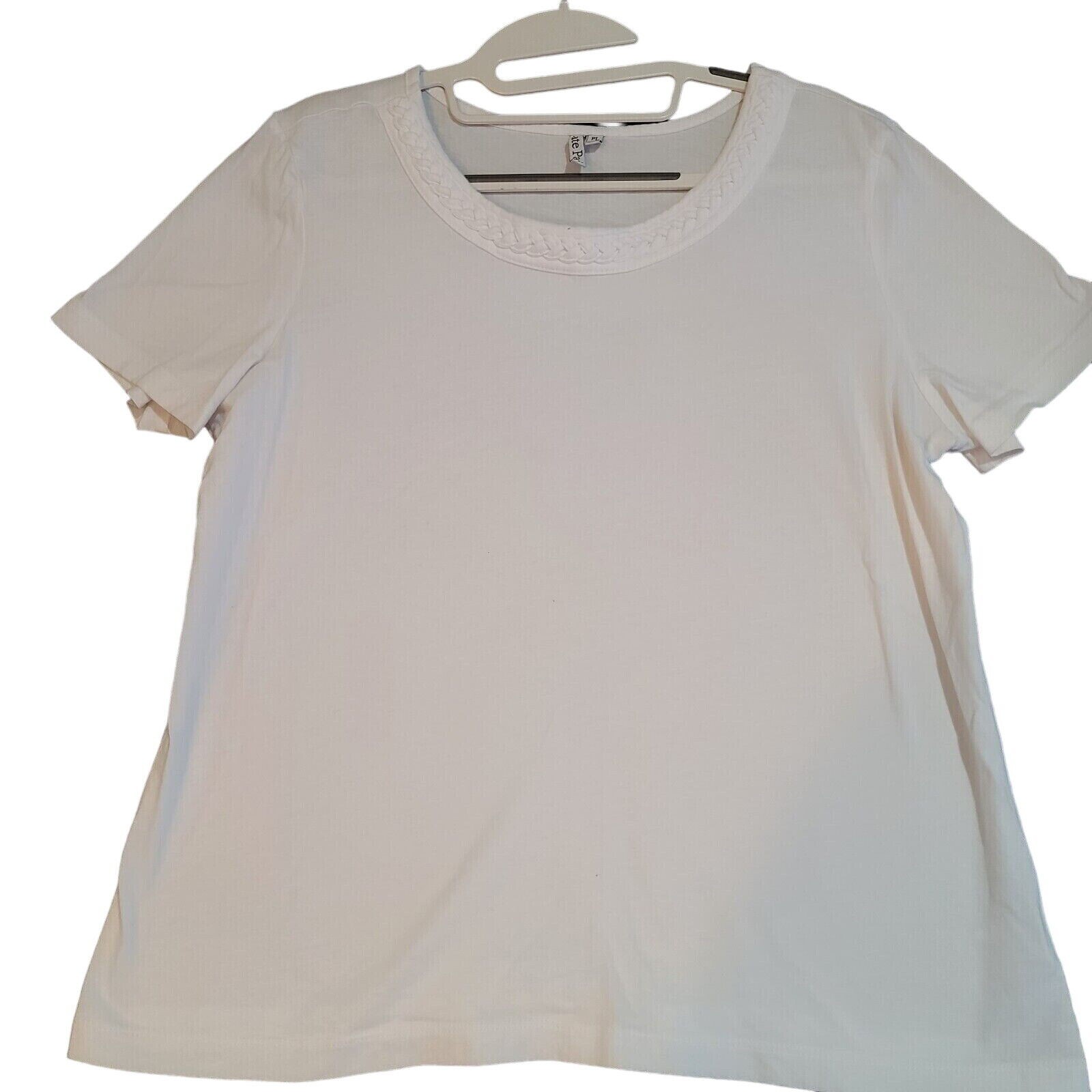 Kate Park Womens T-ShirtWhite Size PL 100% Cotton Short Sleeve Pullover