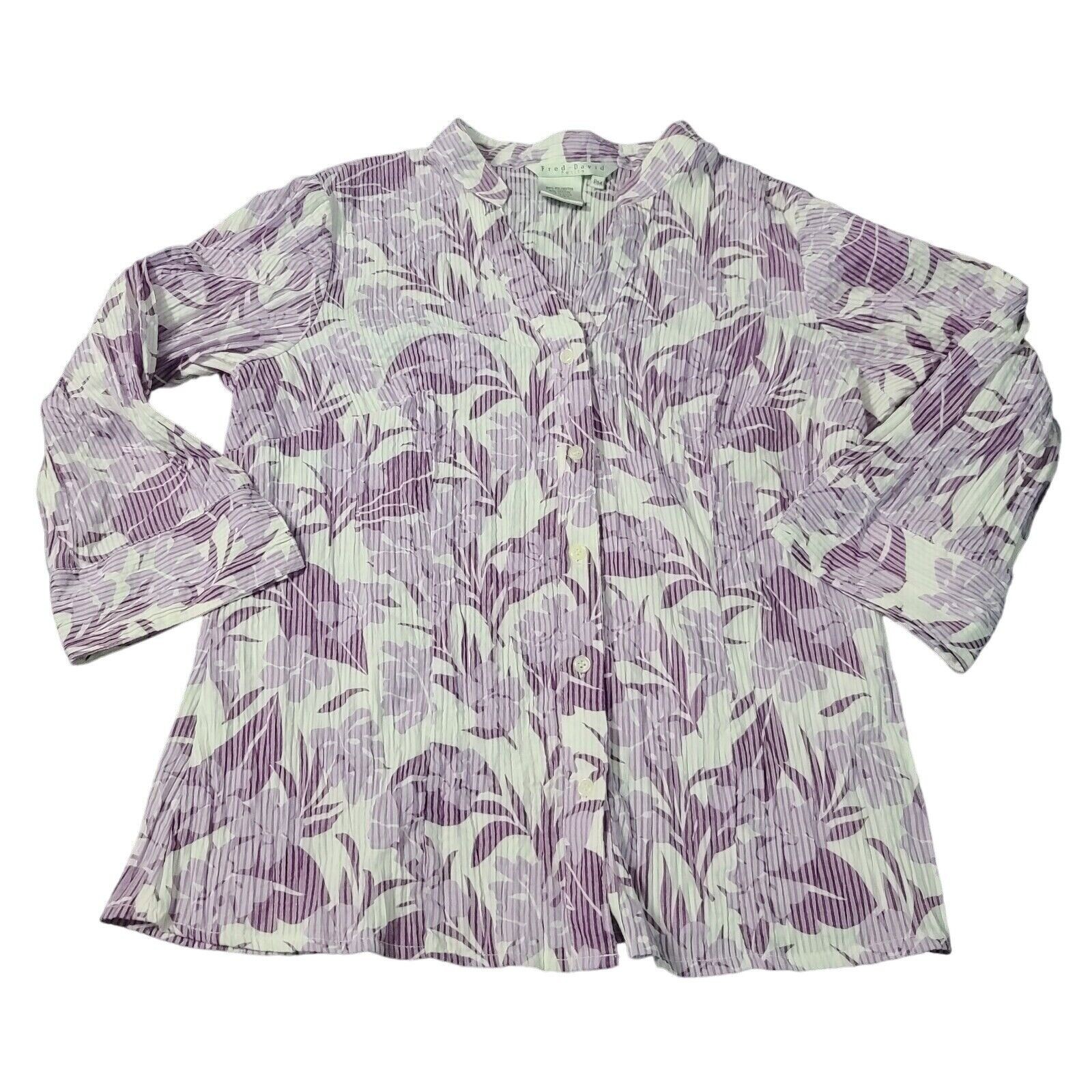 Fred David Petites Womens Button Up Blouse Multicolor Size PM Polyester Blend