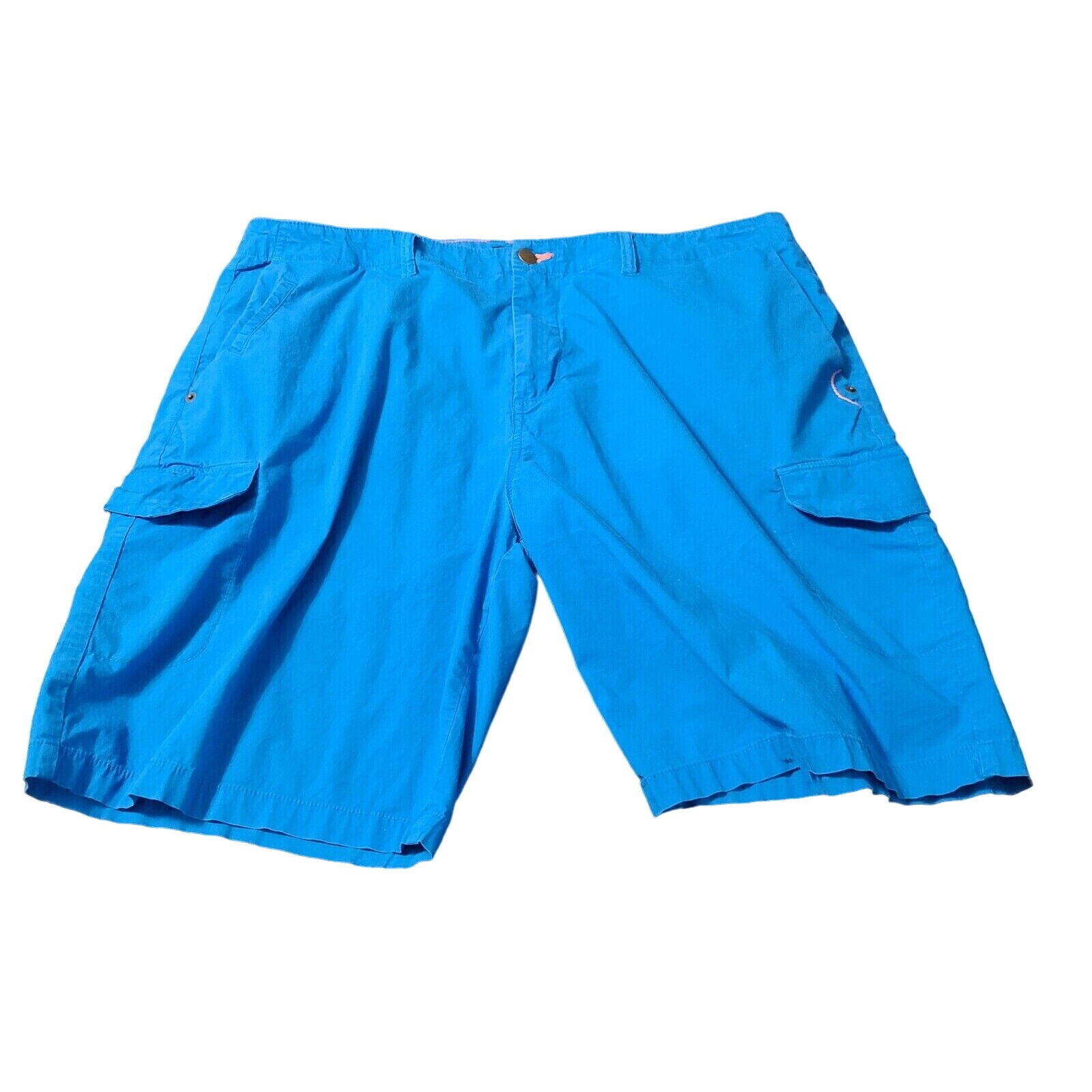 Caribbean Joe Mens Cargo Shorts Blue Size 38 Cotton Blend Snap Button Zip