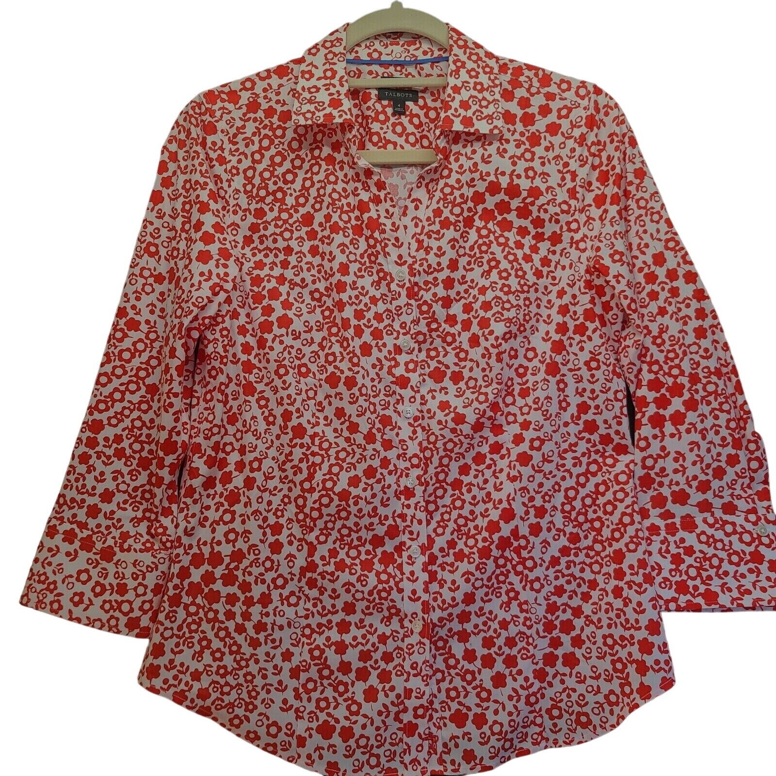 Talbots Womens Button Up Multi-Color Size 4 Cotton Blend Stretch Collar