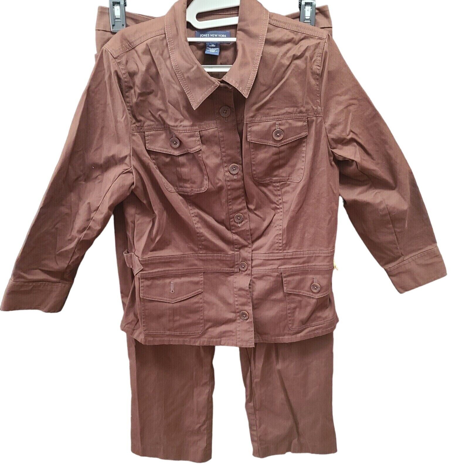 Jones New York Signature Womens 2Pc Set Jacket/Pants Brown Size XL/12 Cotton