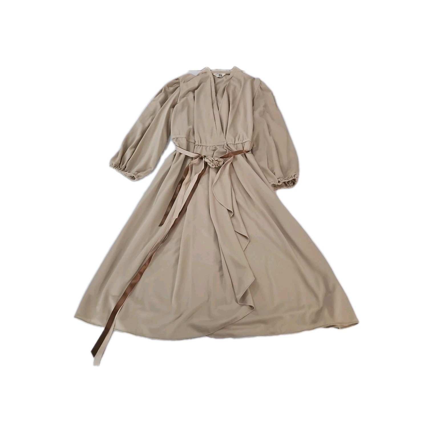 Sear Vintage 1970 Womens Dress Beige No Size Tag 36 Measurement Strech Waist