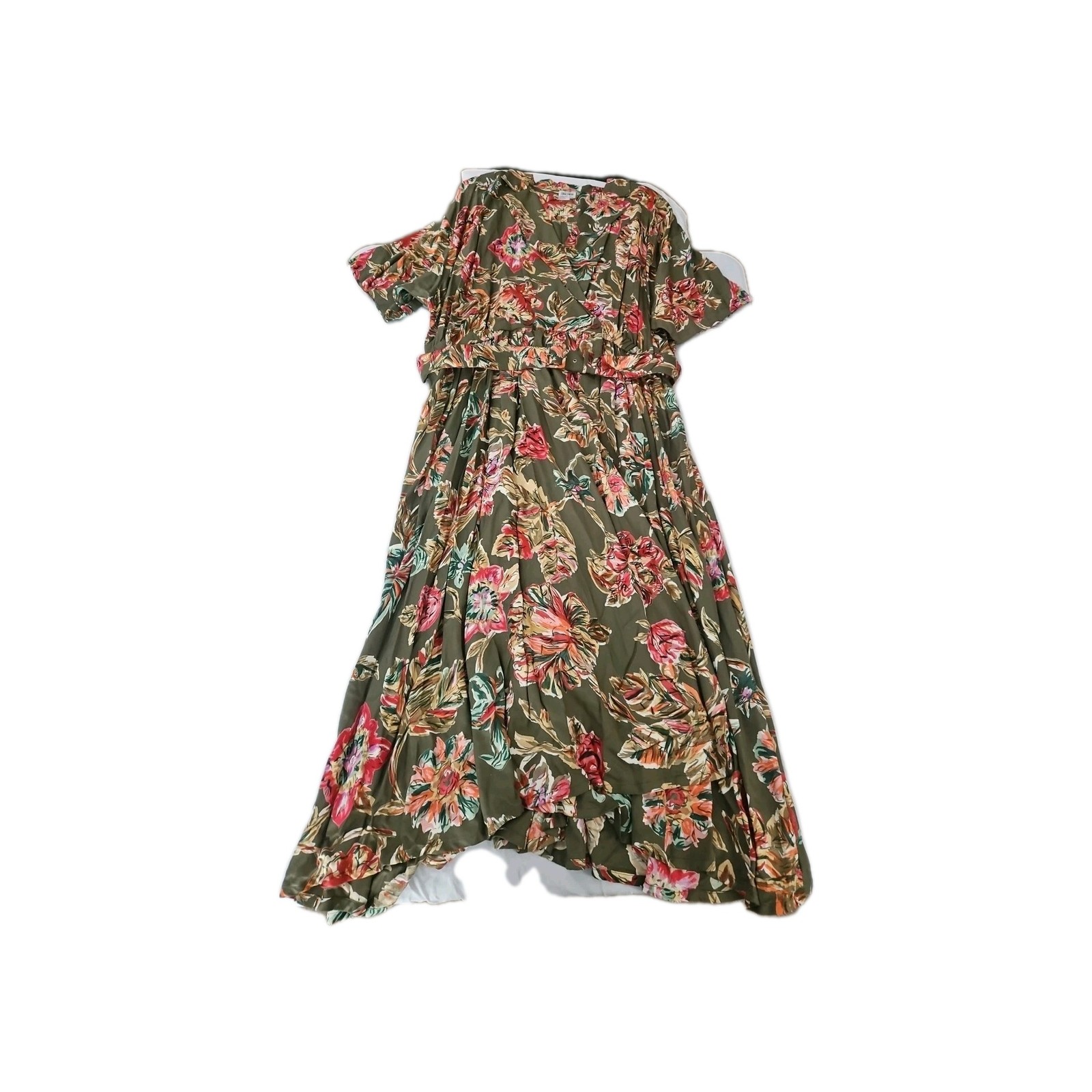 Together Womens Dress Multicolor Size 24W 100% Rayon Short Sleeve Belted Buttons