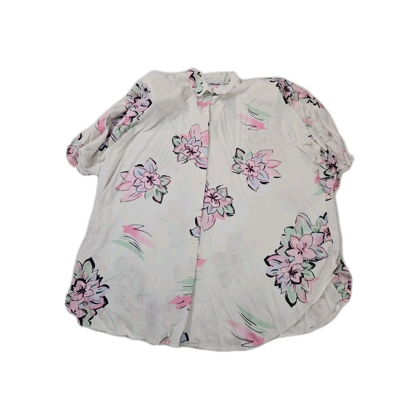 Vintage By Krush Womens Button Up Multicolor Size 22/24 100% Rayon Short Sleeve