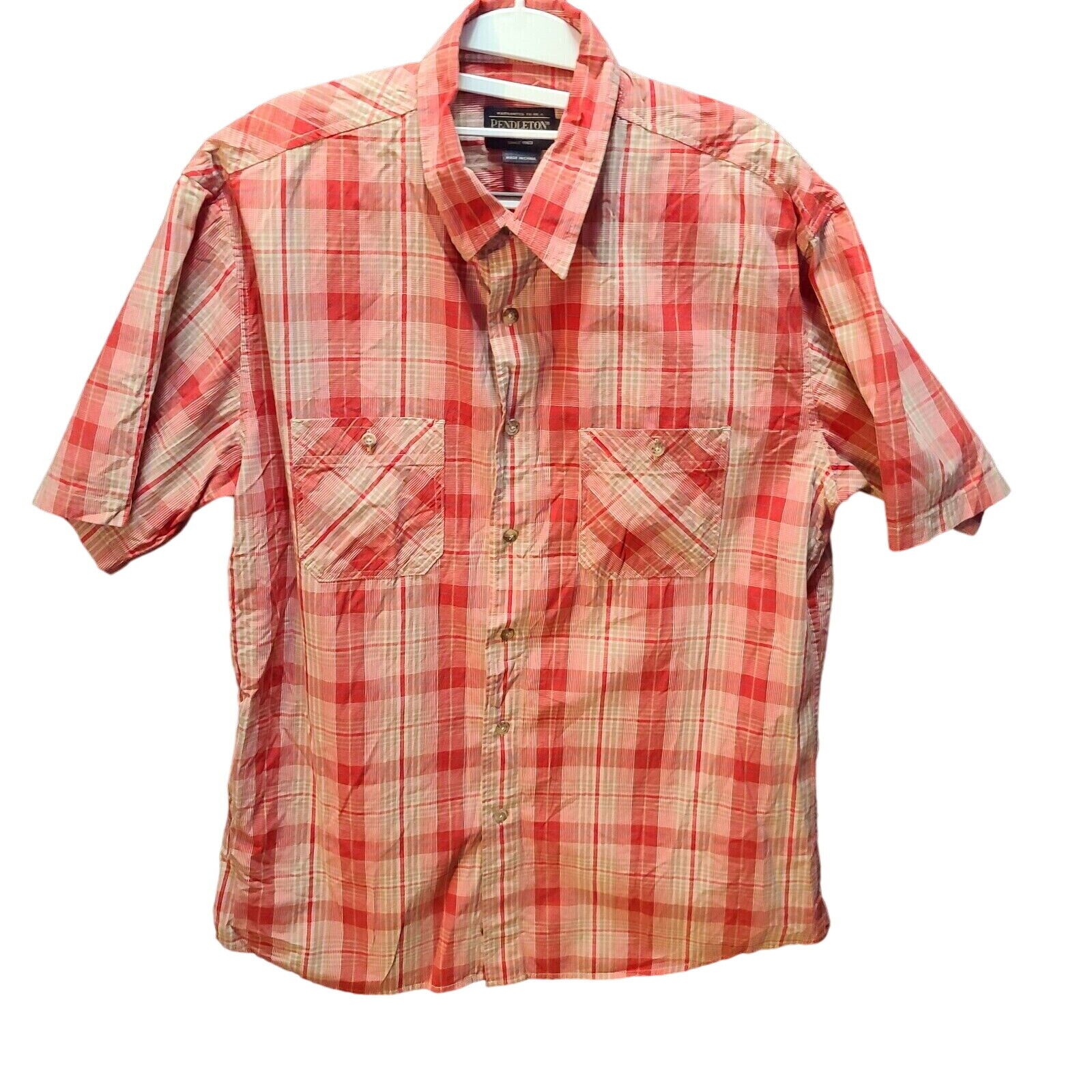 Pendlenton Mens Button-Up Multicolor Size Large 100% Cotton Short Sleeve Plaid