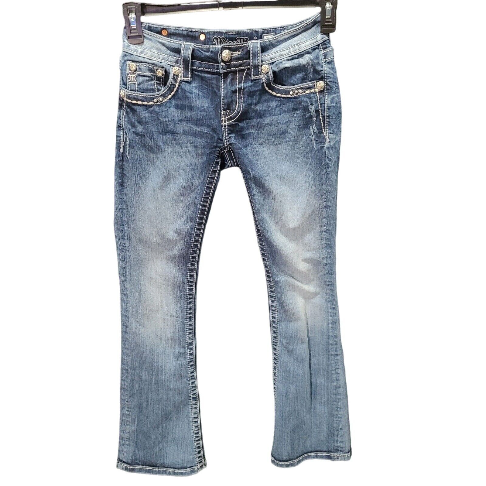 MissMe Womens Jeans Blue Size 25 Cotton Blend Signature Boot Pockets Button Zip