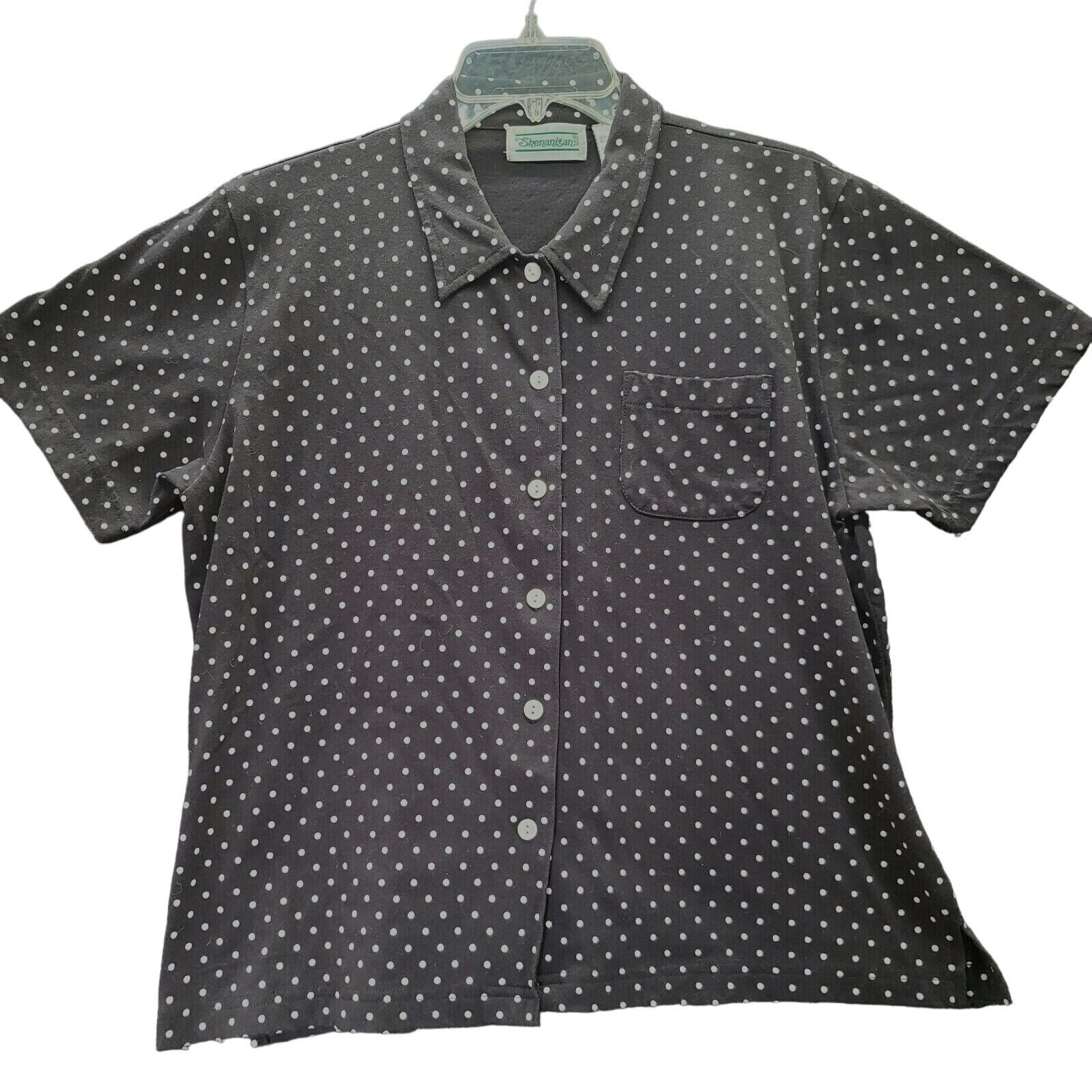 Shenanigans Womens Button Down Multi-Color Size Large Cotton Blend Short Sleeve