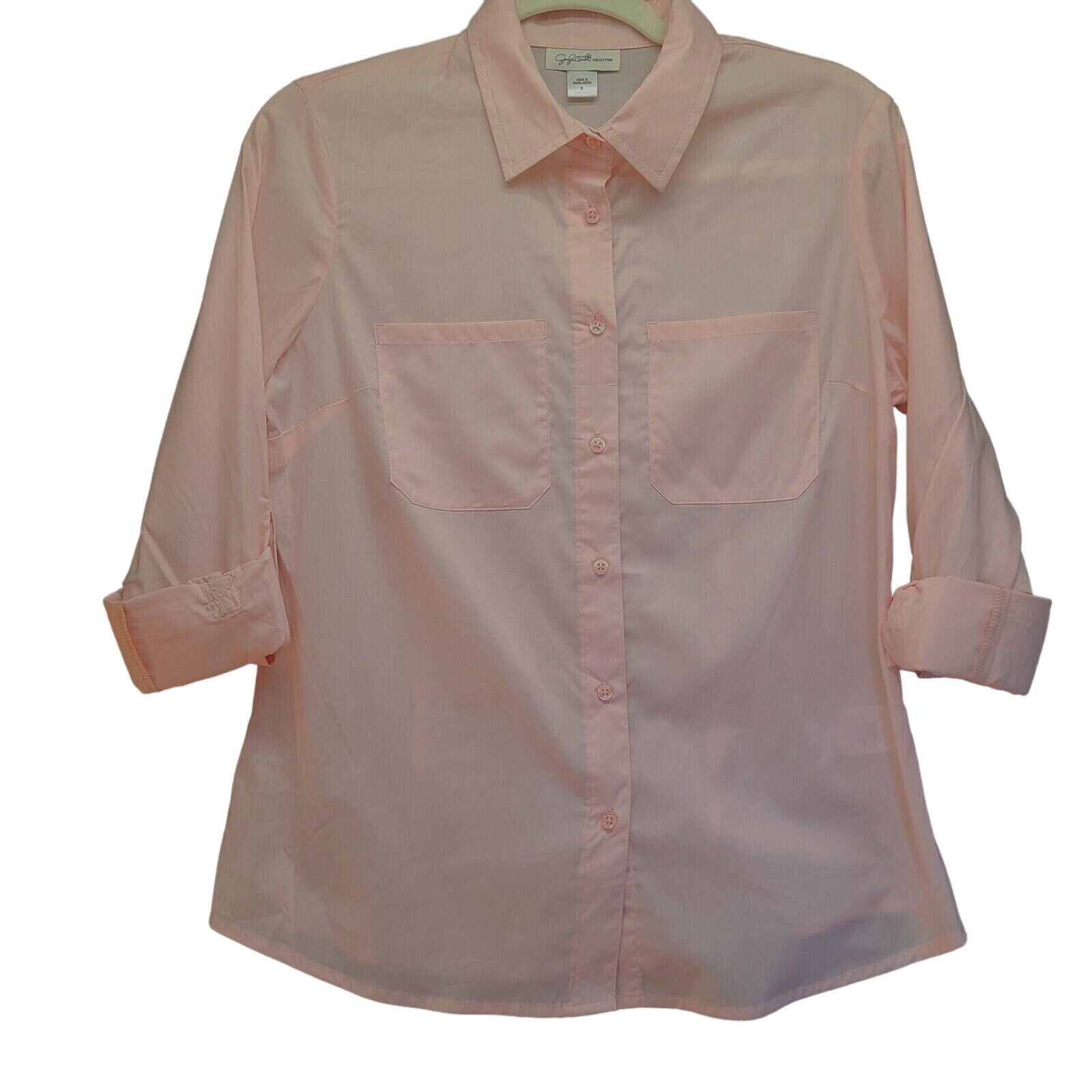 Jaclyn Smith Womens Button Up Pink Size Small 100% Cotton Roll Tab Sleeve