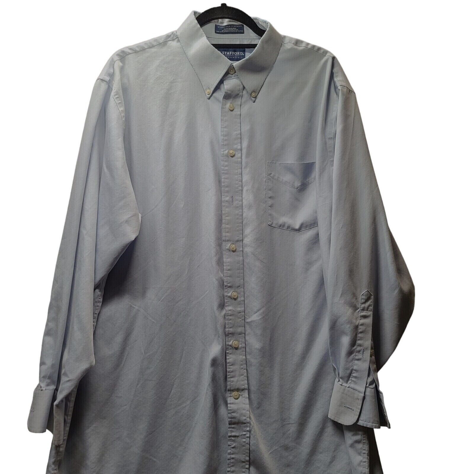 Stafford Mens Button Up Shirt Blue Size 34-35 Cotton Blend Classic Fit Collar