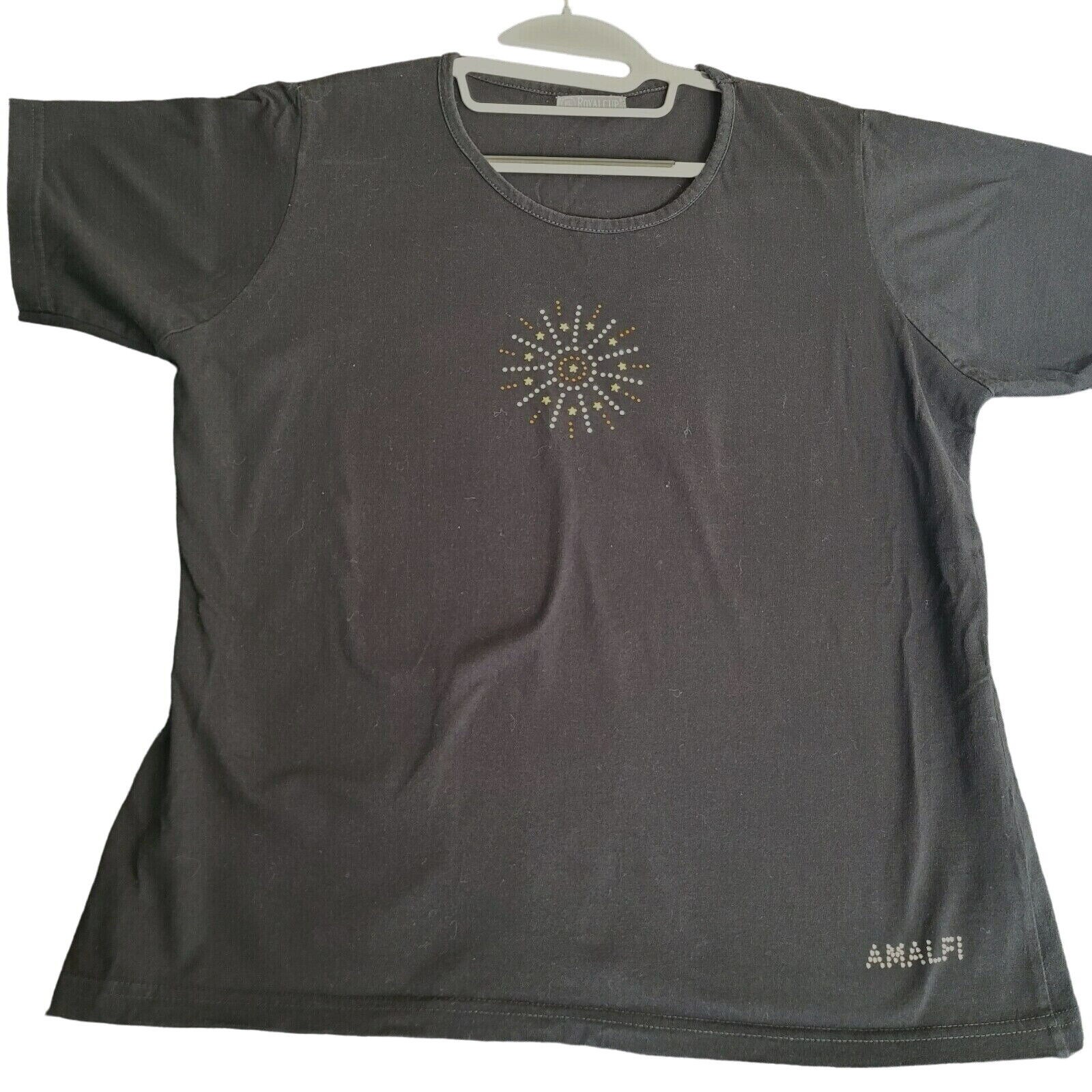 RoyalCup Womens T-Shirt Black Size XL 100% Cotton Short Sleeve Pullover Beaded