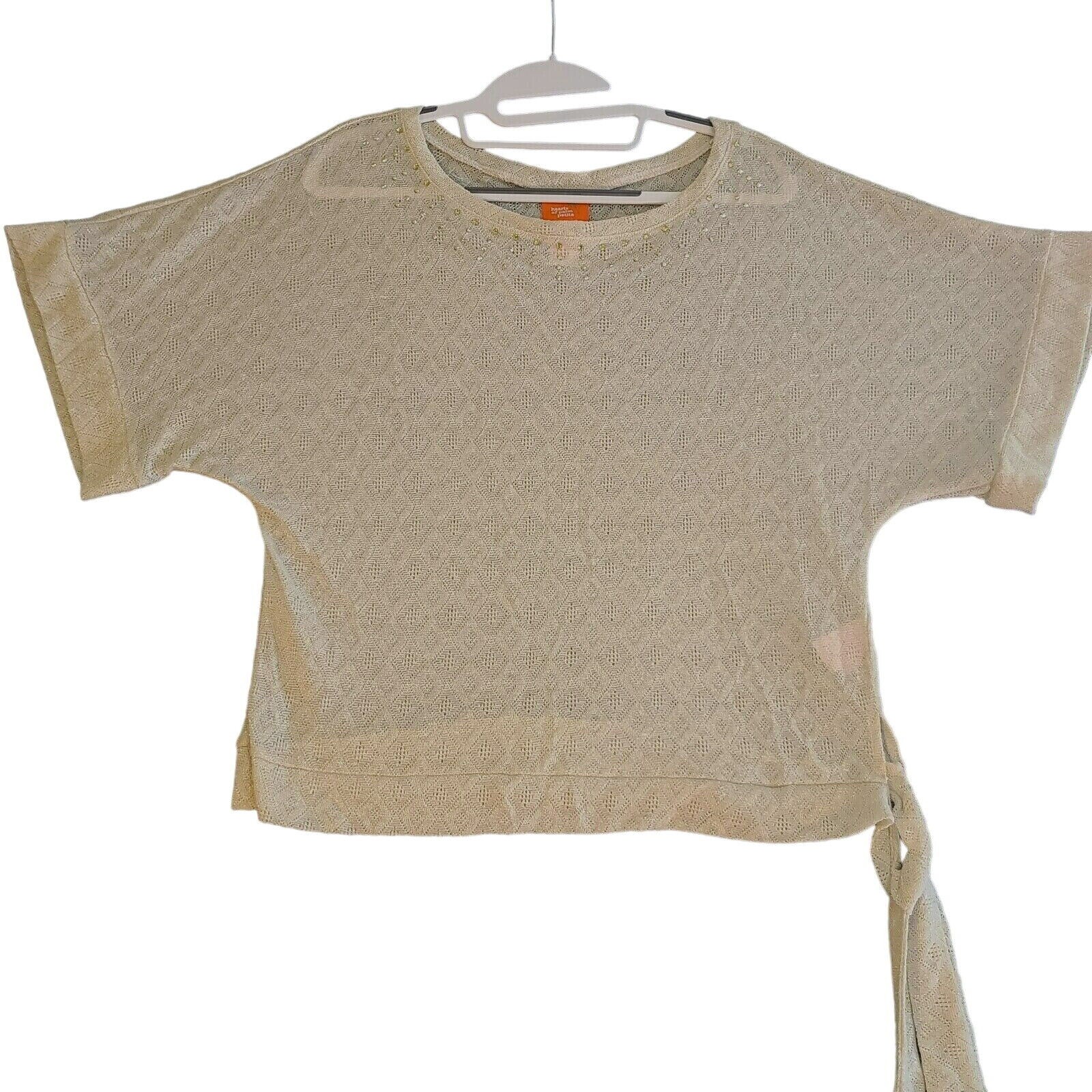 Hearts Of Palm Womens Top Light Tan Size PM Polyester Blend Pullover Sheer