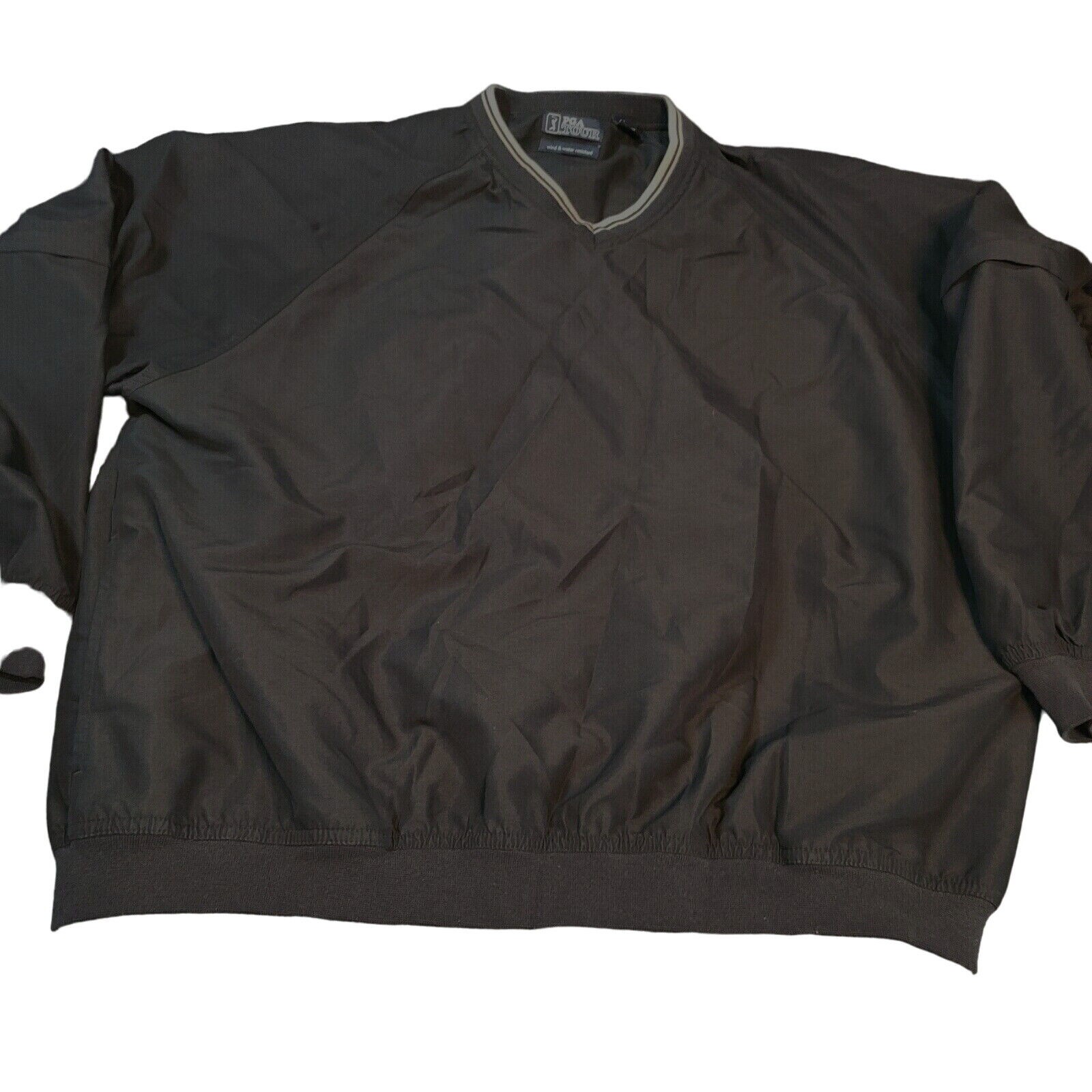 PGA Tour Mens Wind and Water Resistant Windbreaker Black Size L Pullover