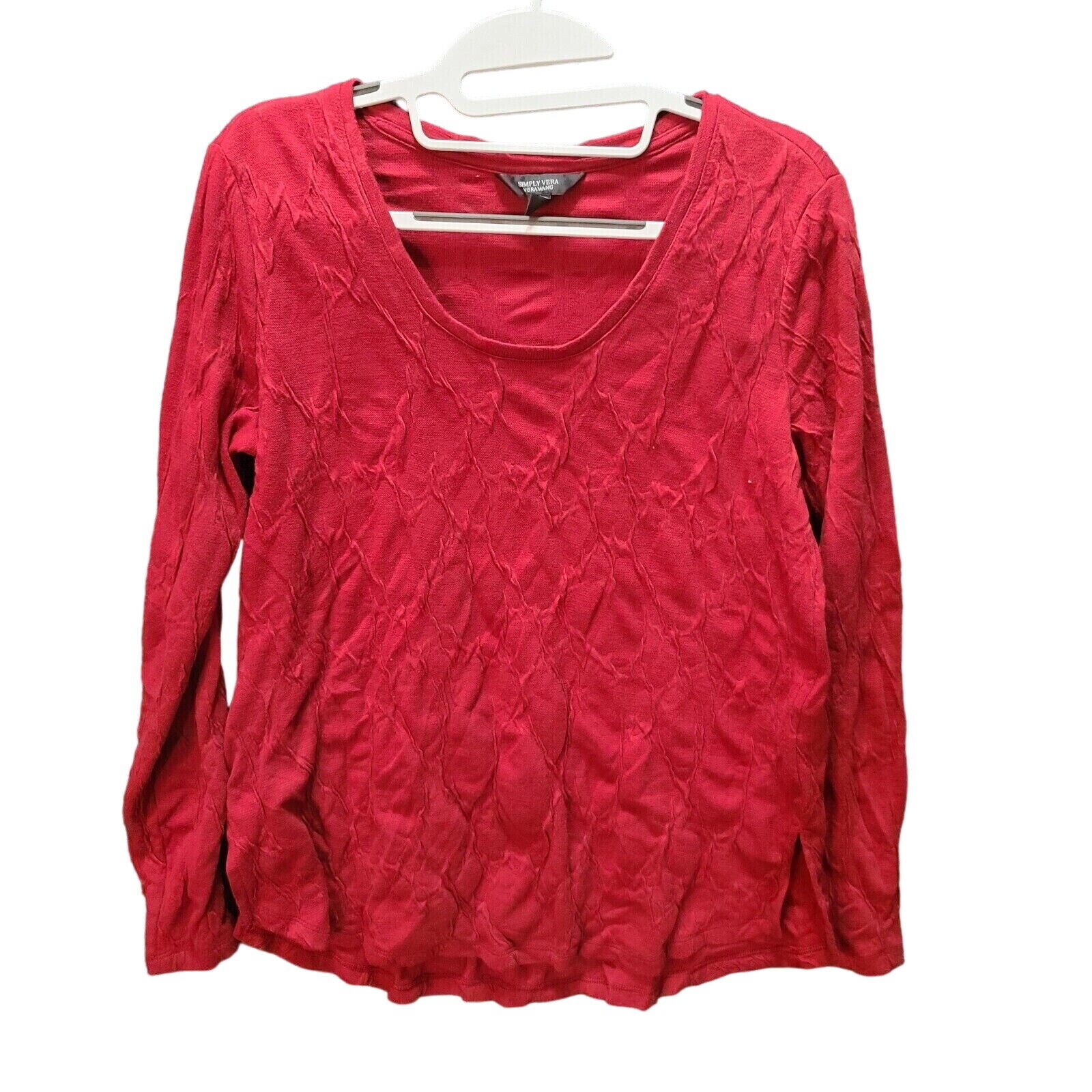 Simply Vera Verawang Womens Top Red Size Medium Polyester Blend Long Sleeve