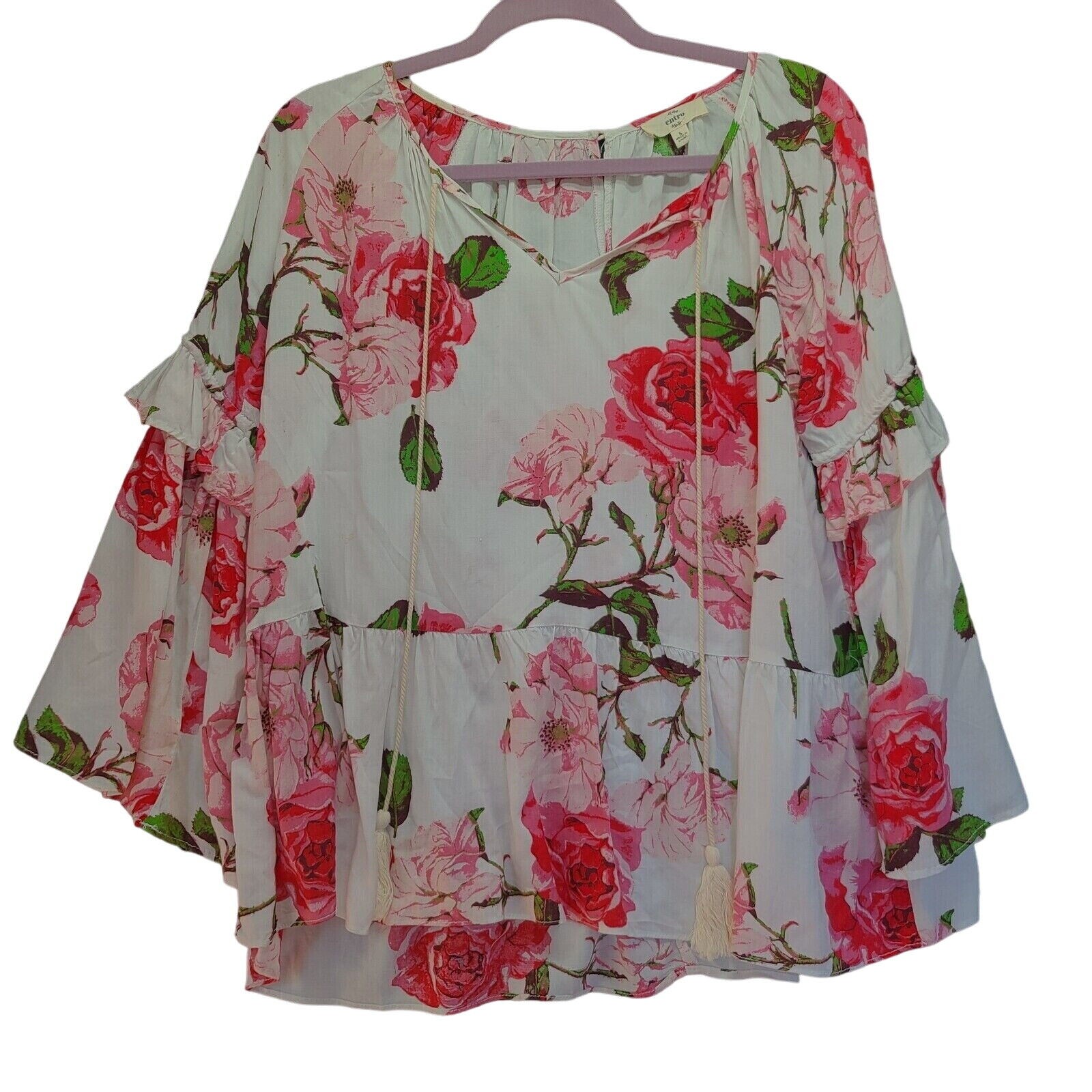 Entro Womens Blouse Multi-Color Size Small 100% Rayon Bell Sleeve Pullover