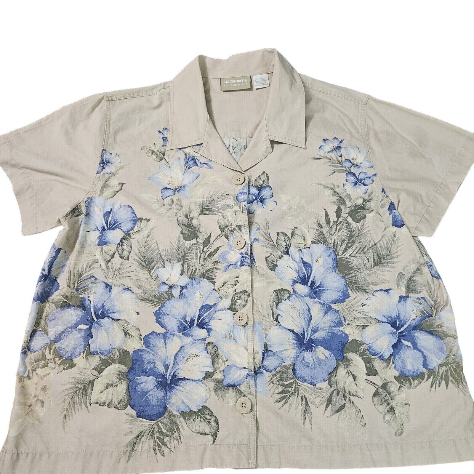 Liz Claiborne Womens Button Up Blouse Multi-Color Size Large 100% Cotton