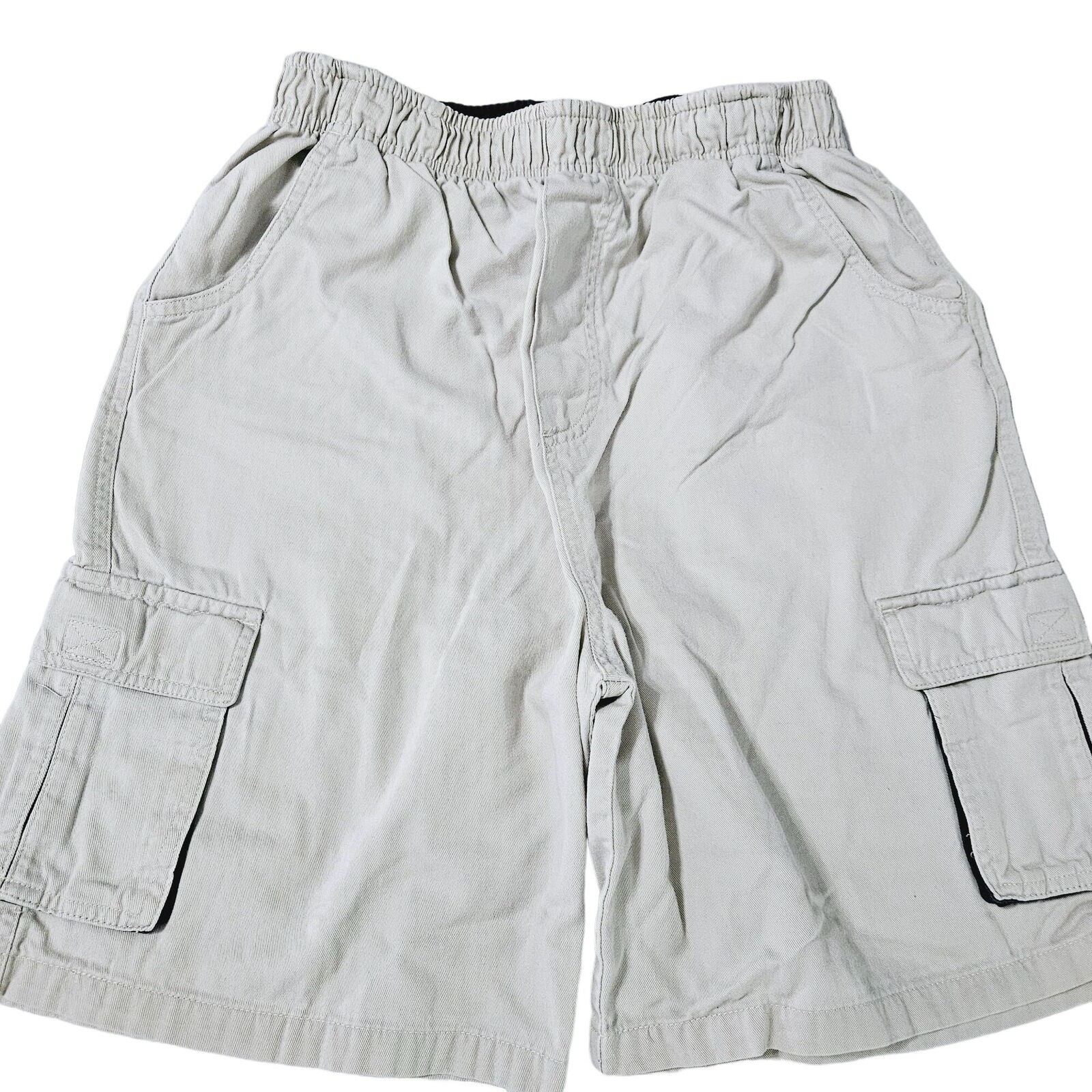 Basic Editions Boys Shorts Beige 14/16 100% Cotton Cargo Pockets Elastic Waist
