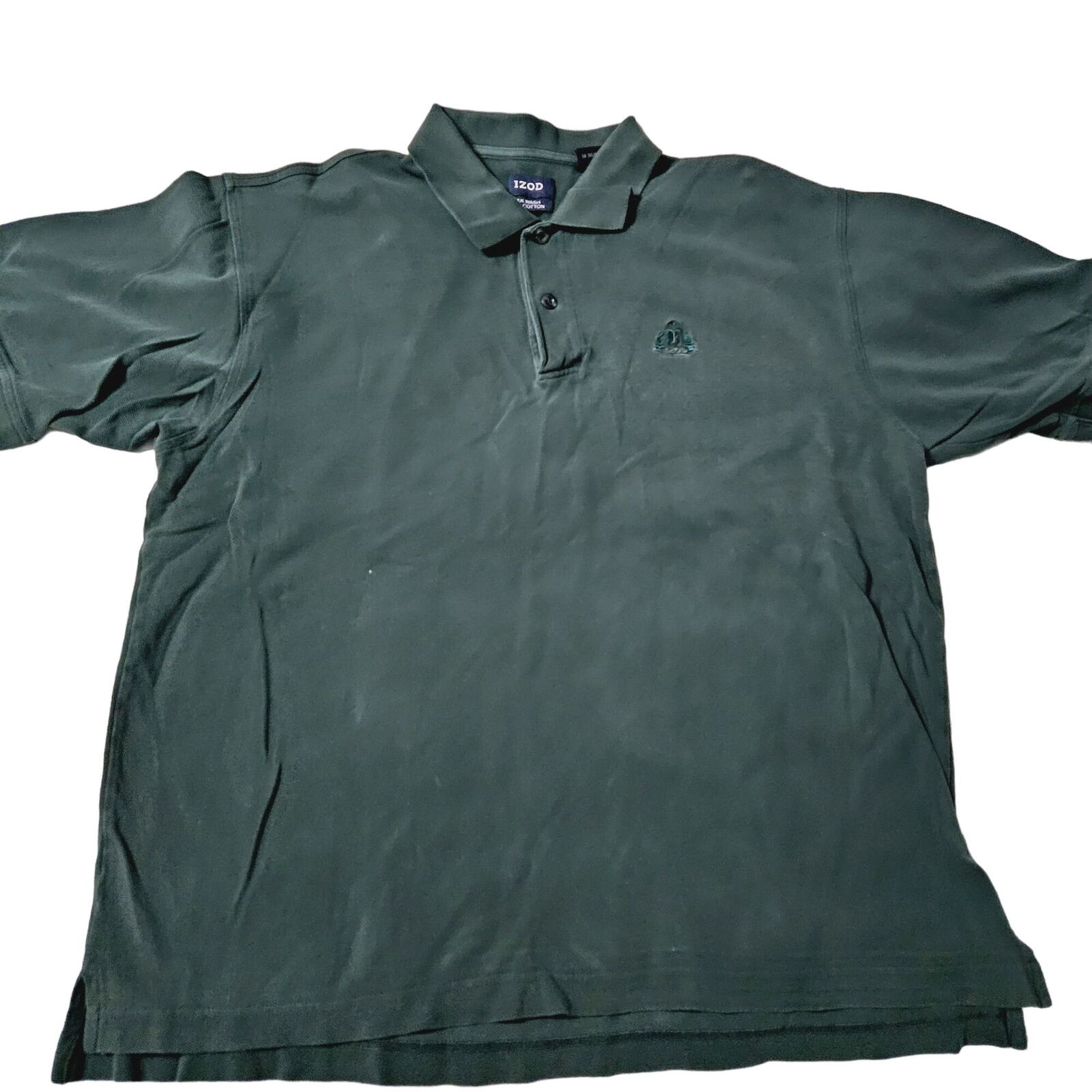 Izod Mens Polo Shirt Green Size Large 100% Cotton Short Sleeve Pullover Silk Was