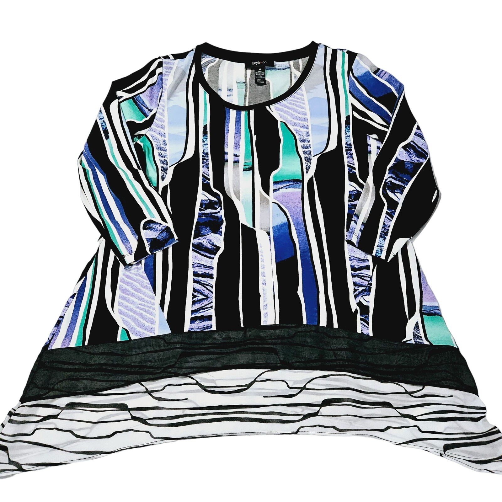 Style & Co. Womens Blouse Multi-Color Size Medium Polyester Blend 3/4 Sleeve Pul