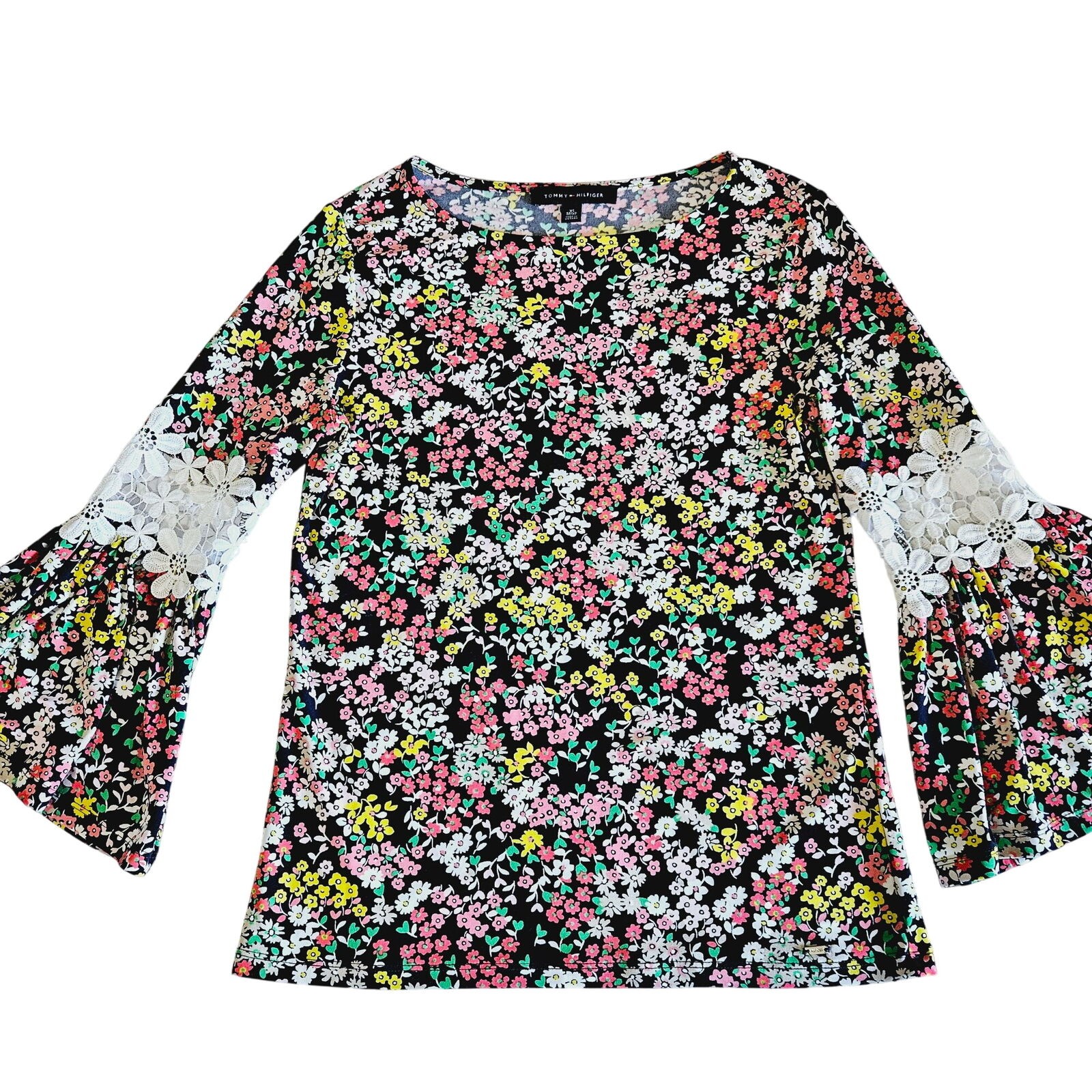 Tommy Hilfiger Womens Blouse Multicolor Size XS Polyester Blend Stretch Pullover